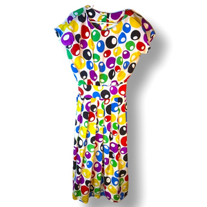 Vintage Charles Bianco Italian Collection Colorful Olive Print Silk Midi dress 8